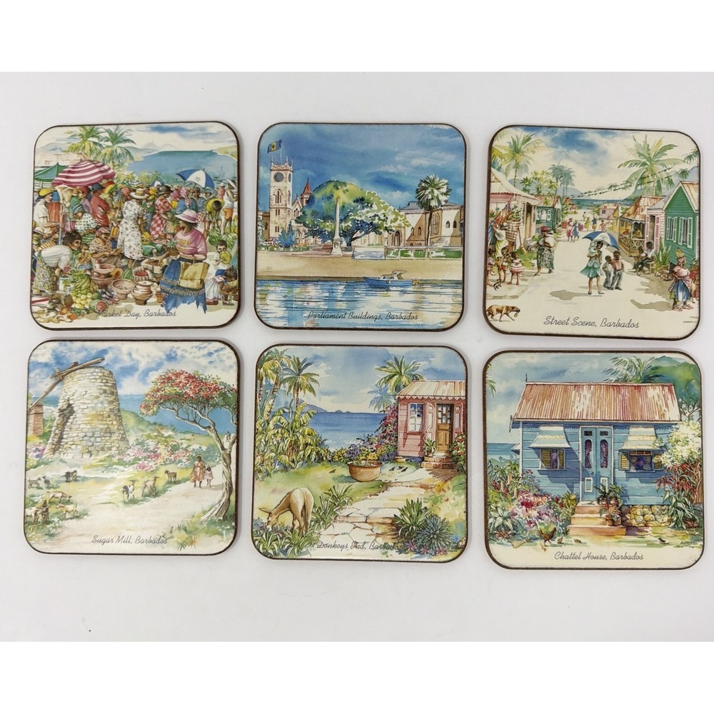 Vintage Pimpernel  Barbados Scenery Drink Coasters‎ Set of 6 Cork Backed England